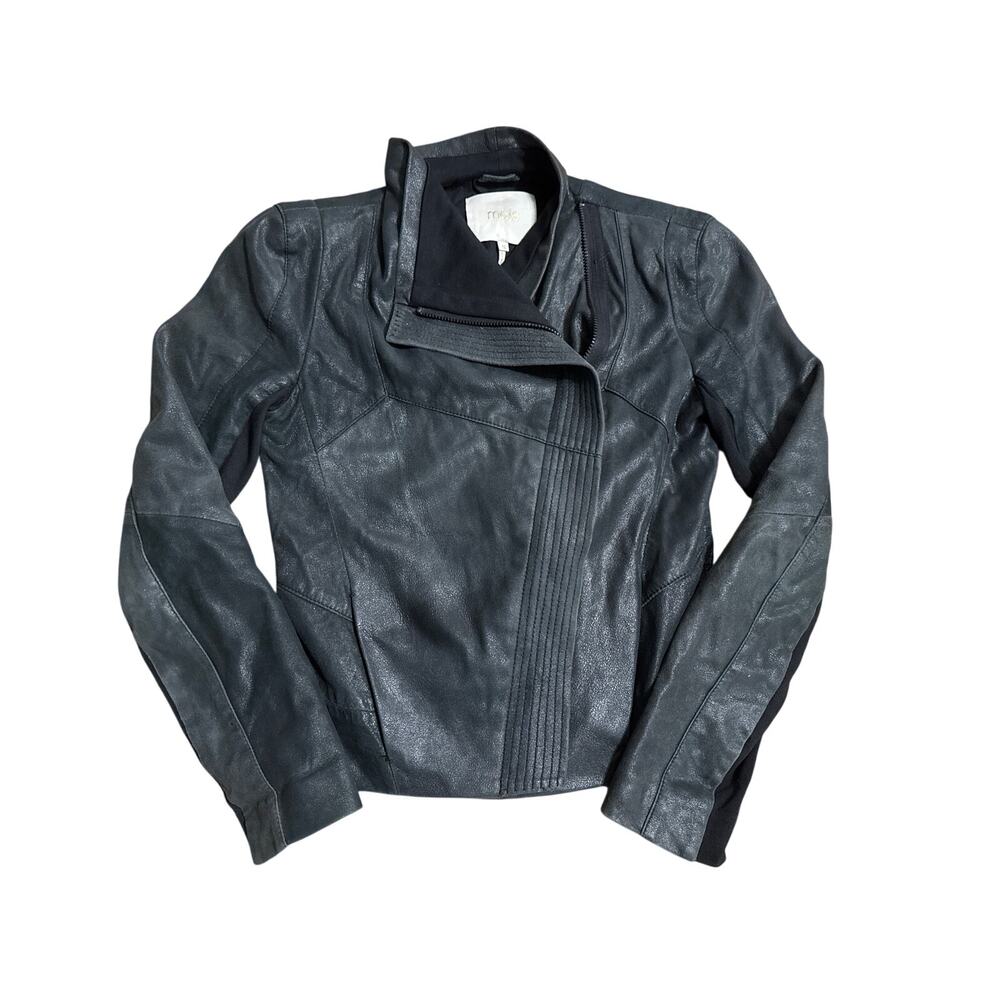Maje Febbie Draped Leather Jacket Black Size 36